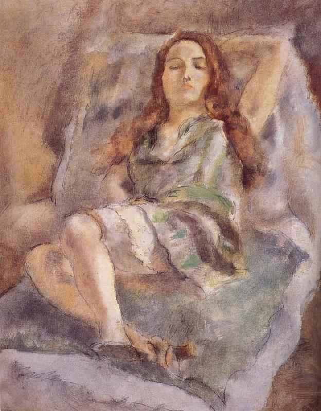 Jules Pascin The red hair girl wearing  green dress oil painting image